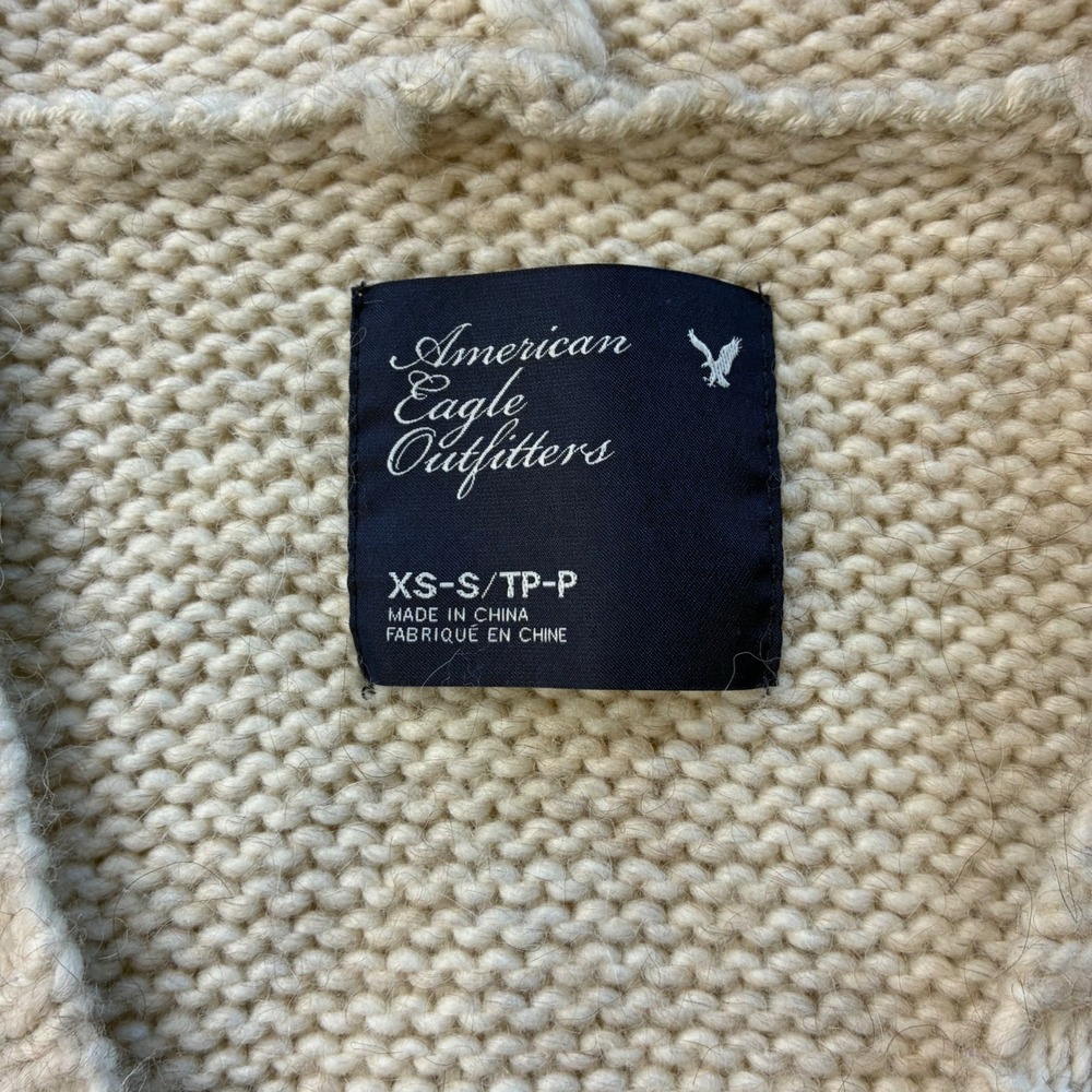 American Eagle Cable Knit Hooded Sweater Vest Cream XS-S Wool Alpaca Coastal - Picture 4 of 7